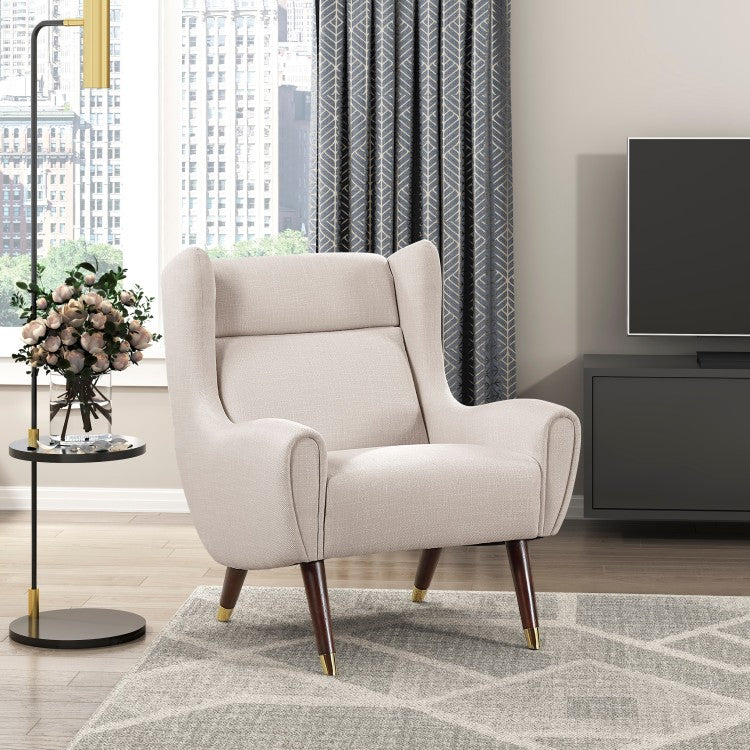 Modern Wingback Upholstered Beige Accent Chair 1Pc Solid Wood Sleek Design Luxury Furniture