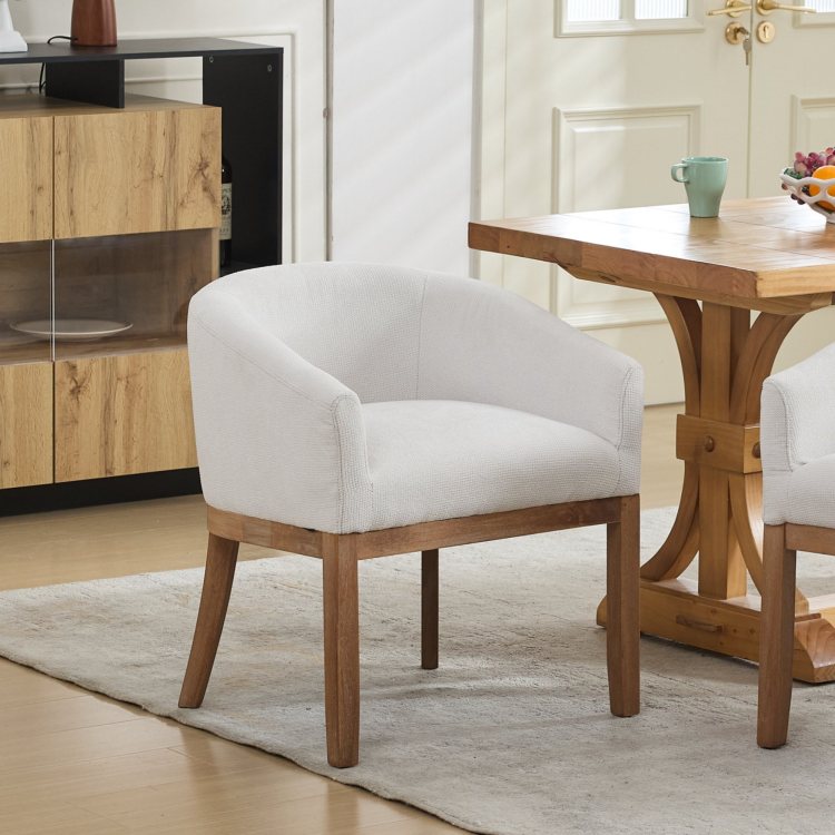 Mid Century Modern Upholstered Barrel Dining Chairs With Arms,Farmhouse Linen Kitchen & Dining Room Chairs With Natural Hardwood Frame, 19" W Accent Chairs For Living Room,Single Pack,Beige,Sw1891Bg