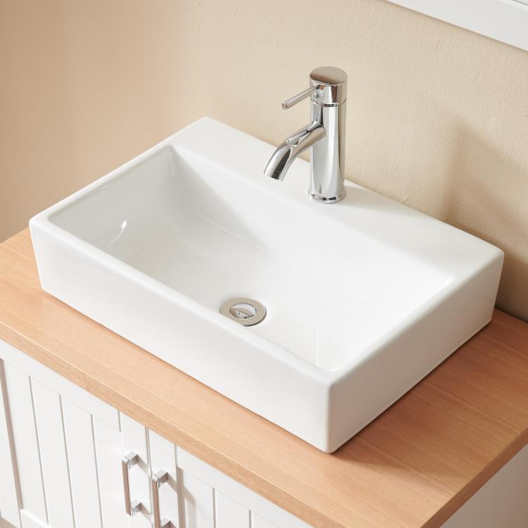 20.6" Square Ceramic Vessel Sink Premium White Above Counter Basin