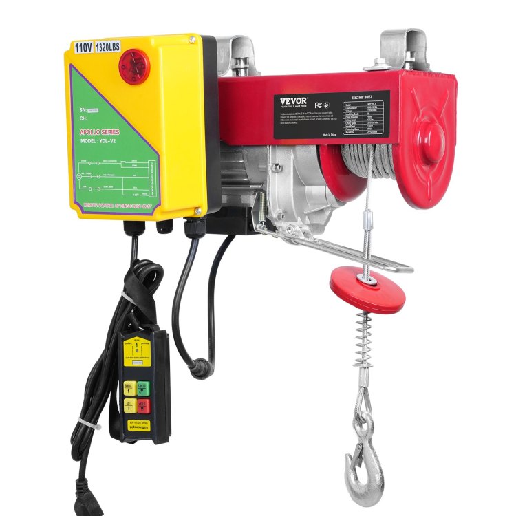 Electric Hoist, 1320 Lbs Lifting Capacity, 1150W 110V Electric Steel Wire Winch With Wireless Remote Control, 40Ft Single Cable Lifting Height & Pure Copper Motor, For Garage Warehouse Factory