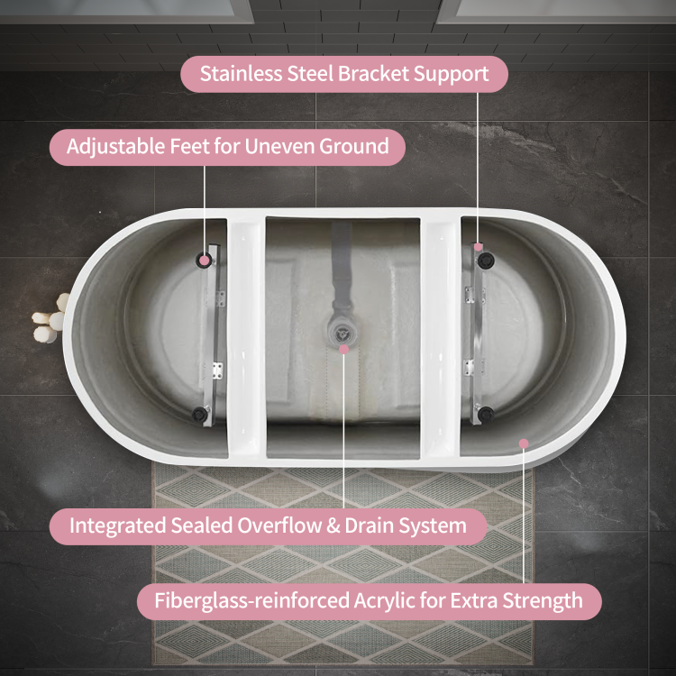 63" Acrylic Freestanding Bathtub, Stylish Deep Soaking Bathtub With Pop Up Drain & Integrated Overflow, Contemporary Stand Alone Bath Tub For Bathroom Spa Or Home Upgrade, Glossy White Th 26A04 63