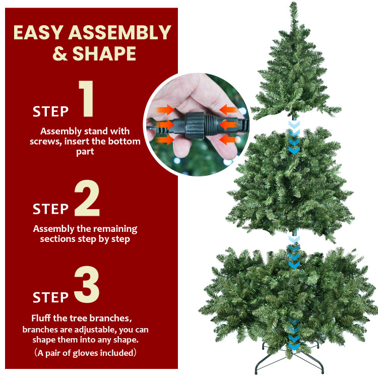 6Ft Green Christmas Tree With 300 Wifi Controlled Rgb Led Lights, 751 Pvc Tips, 38 Light Functions, Music Sync, Hinged Structure & Metal Stand Smart App Controlled Holiday Tree