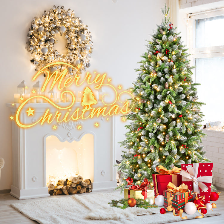 6Ft Pre Lit Artificial Christmas Tree With 380 Warm White Led Lights, 1264 Tips, Frosted Greenery With Red Berries & Natural Pinecones, Full Holiday Tree With Sturdy Metal Stand For Indoor