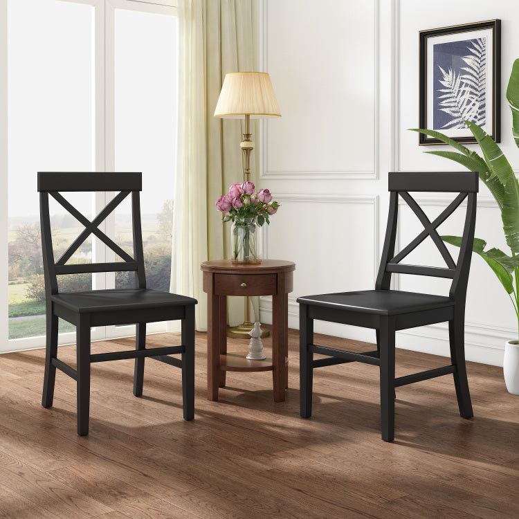 Roshan Farmhouse Acacia Wood Dining Chairs, Black Set Of 2