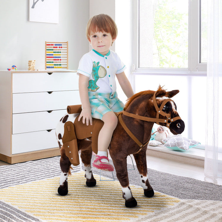 Qaba Sound Making Ride On Horse For Toddlers 3 5, With Neighing And Galloping Sound, Stuffed Animal Horse Toy For Kids With Padding, Soft Feel, Brown