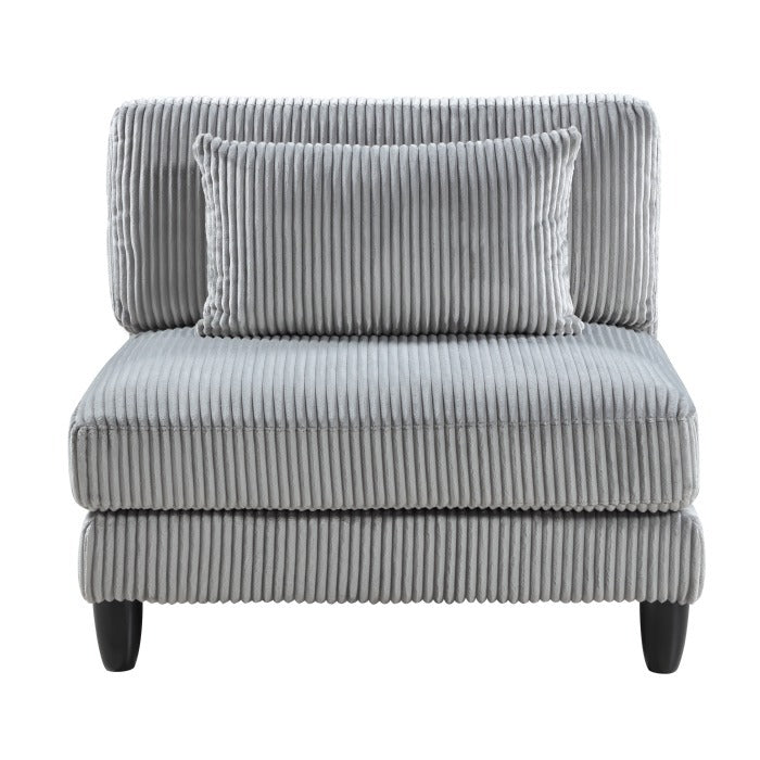 Mear Modular Armless Chair W Black Solid Wood Legs, Gray Corduroy