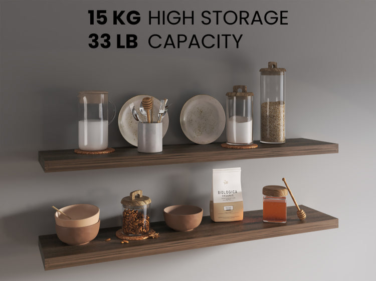 Ecco 47" Wide Floating Shelves Set Of 2, Shelves For Wall Decor For Bedroom, Bathroom Storage Shelves, Book Shelves For Living Room, Dark Brown