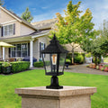 21" H 1 Pack Outdoor Post Lantern Light Vintage Black Metal & Clear Glass Pillar Lamp For Garden, Gate, Driveway, And Pathway Lighting With Elegant Design Bulb Not Included