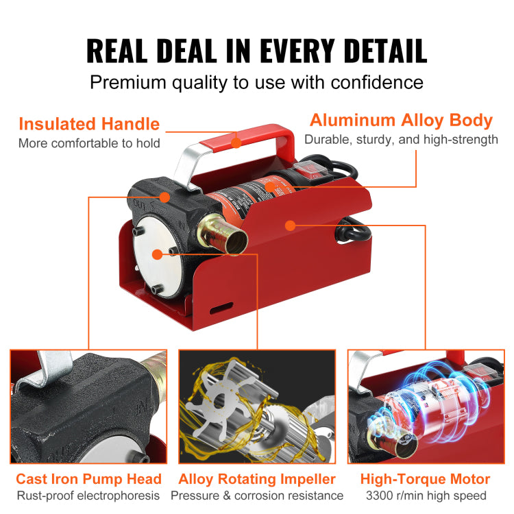 Diesel Fuel Transfer Pump Kit,10 Gpm 12V Dc Portable Electric Self Priming Fuel Transfer Extractor Pump Kit With Automatic Shut Off Nozzle Hose For Diesel, Kerosene, Machine, Transformer Oil