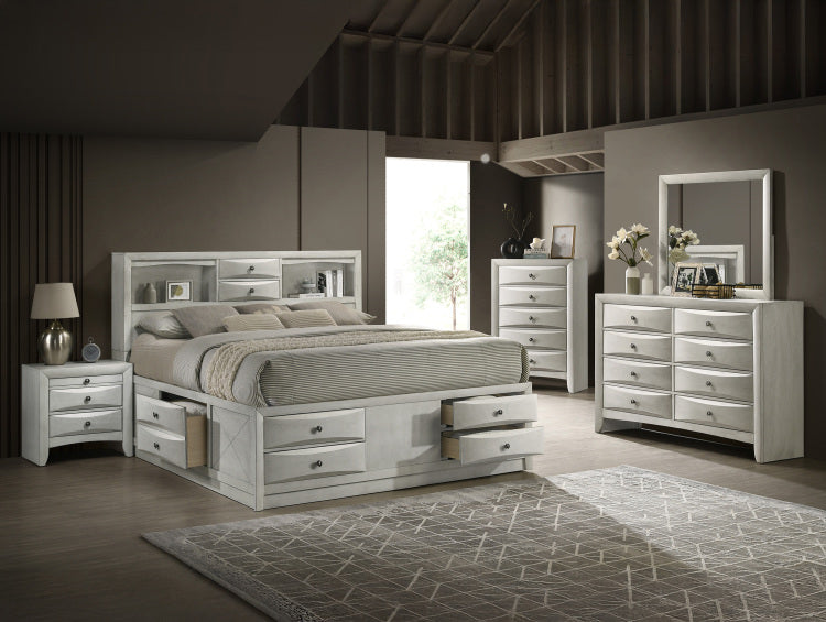 1Pc Contemporary Neutral White Finish Curved Drawer Fronts Storage Drawers Nightstand Wooden