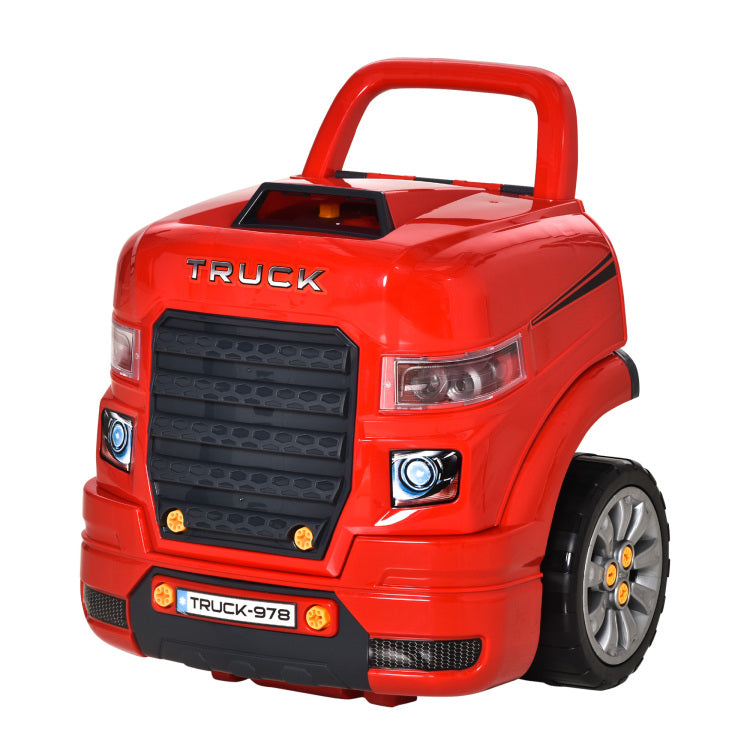 Qaba Kids Truck Engine Toy, Kids Mechanic Car Repair Set, Engine Disassembly Play Workshop, Includes 61 Pieces, Steering Wheel, Horn, Light For 3 5 Years Old, Red