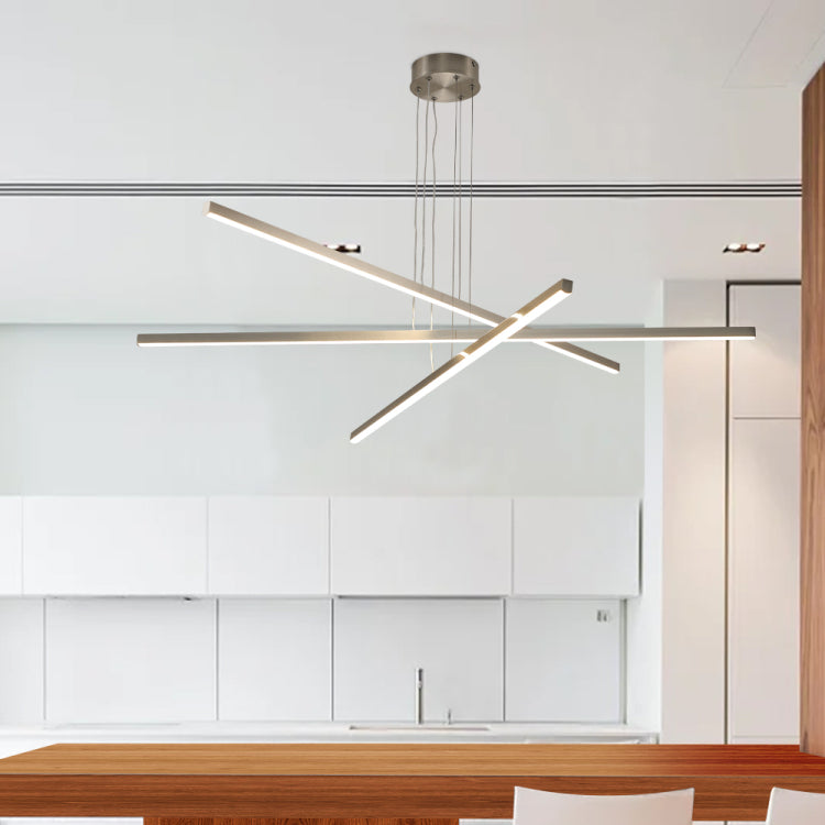 48" Modern Led Chandelier Geometric 3 Arm Design, Adjustable Hanging, Sleek Metal Finish For Dining Room, Living Room & Office
