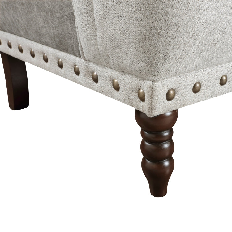 1Pc Beige Accent Chair Button Tufted Solid Wood Nailhead Trim Fabric Upholstery Luxury Living Room Furniture
