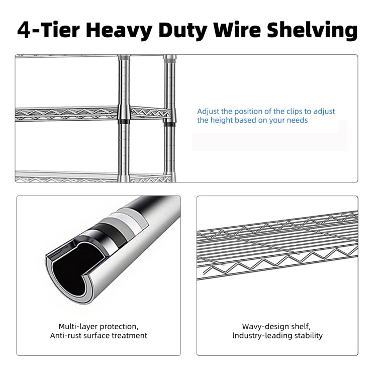 1000 Lbs Storage Shelving Steel Heavy Duty 4 Tier Utility Shelving Unit Steel Organizer Wire Rack For Home,Kitchen,Office,Chrome 13.7" D X 29.5" W X 47.2" H