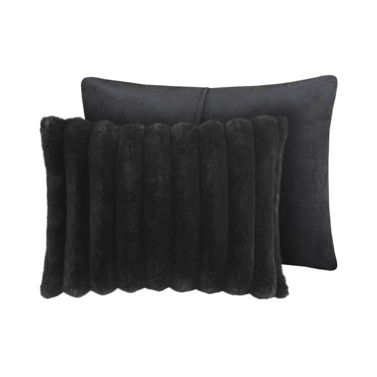 3 Pcs King Soft Faux Fur Ribbed Comforter Set Black
