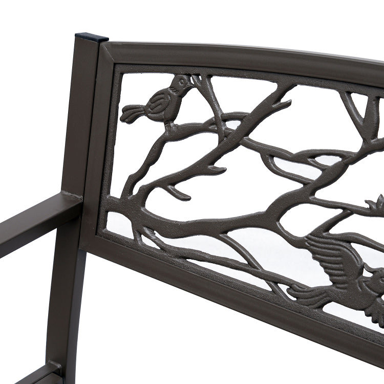 Outsunny 50" Garden Bench, Outdoor Patio Bench With Animal Pattern, Cast Steel Metal Bench For Yard, Lawn, Porch, Brown
