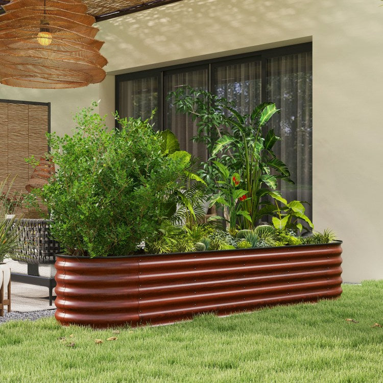 Outsunny 8' X 2' X 1.4' Galvanized Raised Garden Bed Kit, Outdoor Metal Elevated Planter Box With Safety Edging, Easy Diy Stock Tank For Growing Flowers, Herbs & Vegetables, Brown