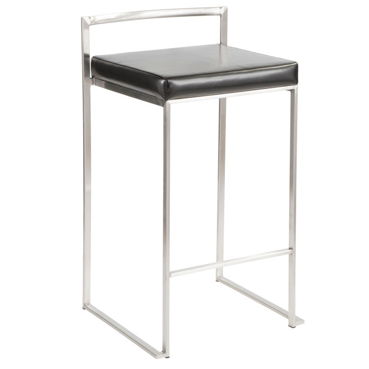 Contemporary Stackable Counter Stool In Black Faux Leather Set Of 2