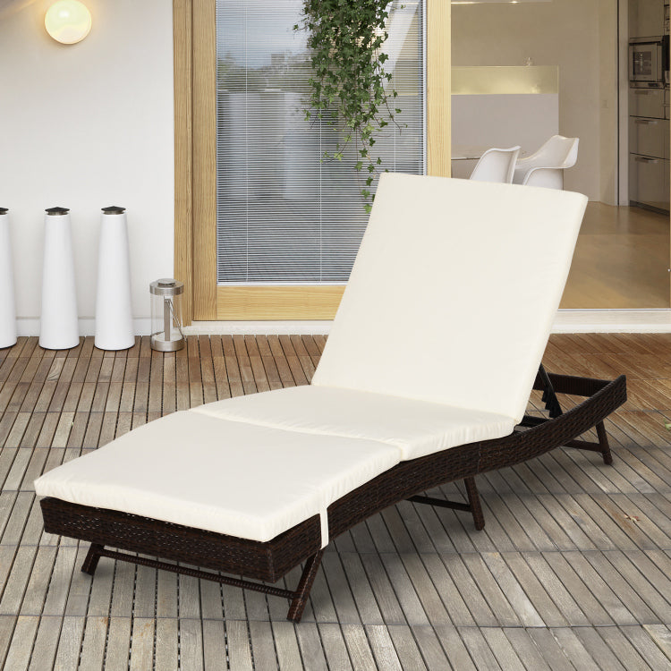 Outsunny Patio Chaise Lounge, Pool Chair With 5 Position Adjustable Backrest & Cushion, Outdoor Pe Rattan Wicker Sun Tanning Seat, 78.75" X 28" X 35", Coffee