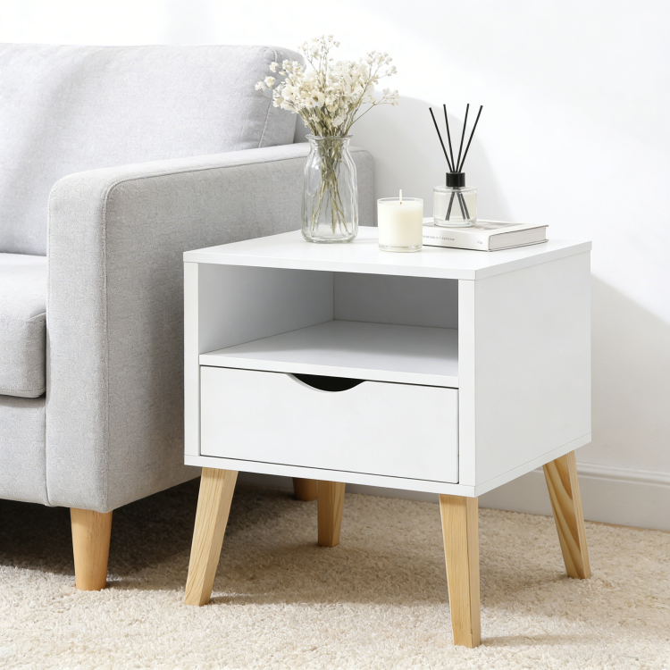 Mid Century Modern Jeff Night Stand, End Table Bed Room Accent Side Table, White