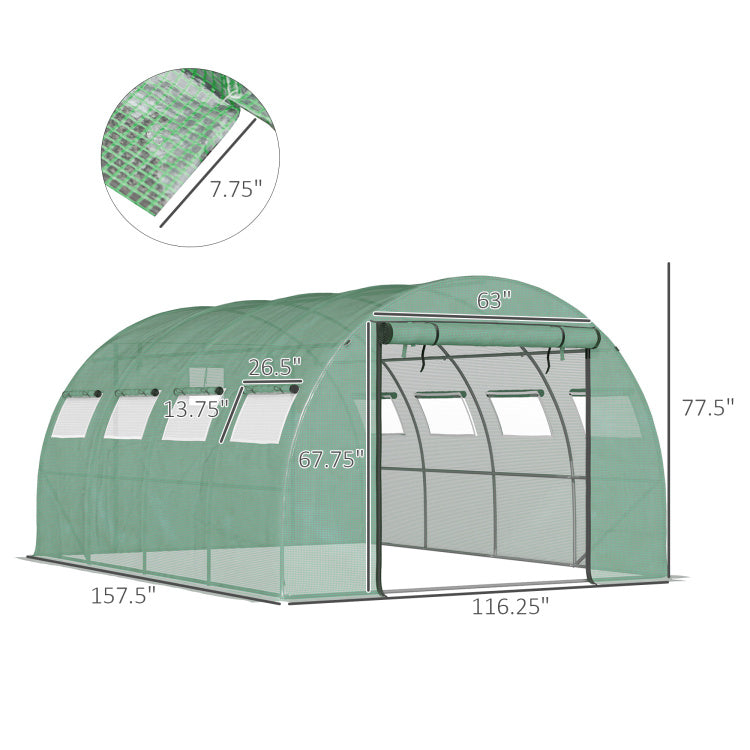 Outsunny 13' X 10' X 6.5' Walk In Tunnel Greenhouse With 2 Zippered Mesh Doors & 10 Mesh Windows, Upgraded Gardening Plant Hot House With Galvanized Steel Hoops, Green