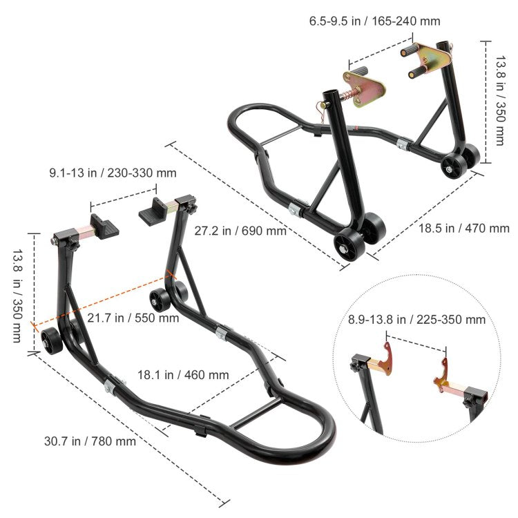 Motorcycle Stand Lift, 850Lbs Front Rear Combo Stand Lift Stand, Front And Rear Wheel Fork Stand, U L Fork Swingarm Spool, Compatible With Most Yamaha Honda Kawasaki Suzuki Motorcycles, Black