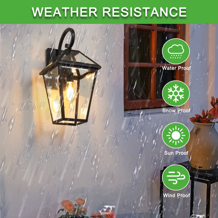 21" H 1 Pack Outdoor Wall Lantern Light Modern Black Metal & Clear Glass Sconce For Porch, Patio, And Garden Lighting Bulb Not Included