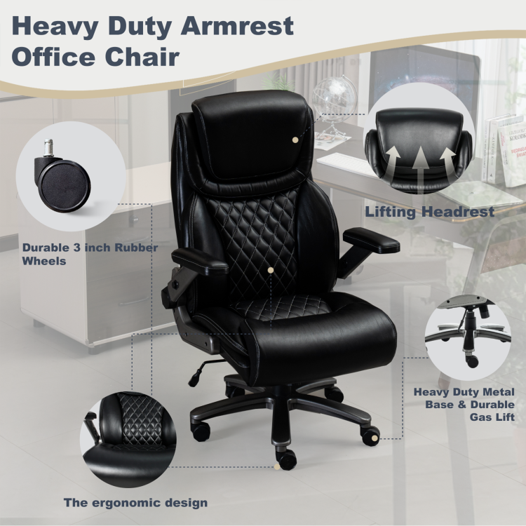 Office Chair, 500 Lbs Ergonomic Big And Tall Computer Desk Chair, High Back Executive With Adjustable Headrest, 3D Reversible Armrests, Silent Wheels For Home, Office, Gaming Black