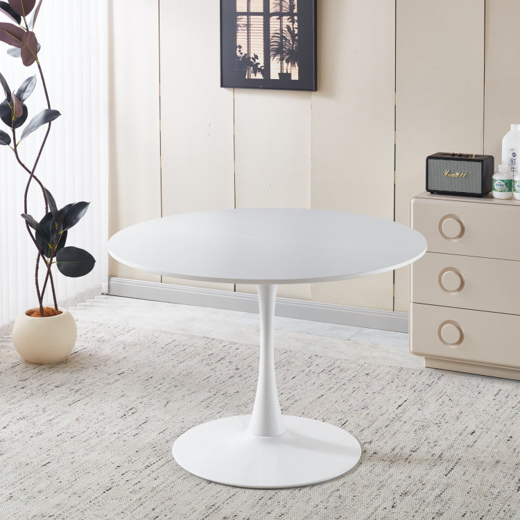 42.1" White Color Top Tulip Table, Mid Century Dining Table For 4 6 People Round Mdf Table Top The Tabletop Consists Of Two Panels , Pedestal Dining Table, End Table & Leisure Coffee Table