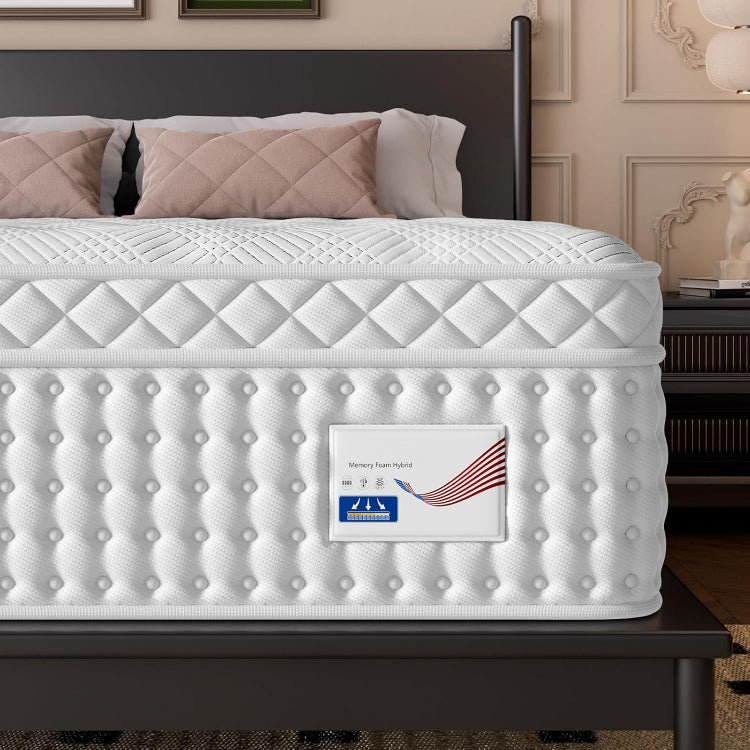 14 Inch King Hybrid Mattress Memory Foam & Pocket Spring Bed Medium Firm Comfort, Spine Support, Quiet & Breathable