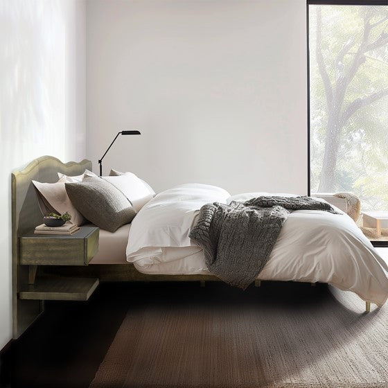 Platform Bed Frame With Live Edge Headboard And Built In Nightstands Drawers