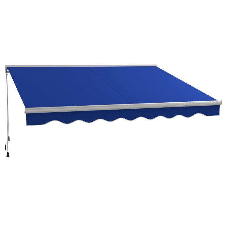Outsunny 13' X 10' Electric Awning With Led Lights, Retractable Awning, Uv40 Sun Shade Shelter With Remote Controller And Crank Handle For Deck, Balcony, Yard, Blue
