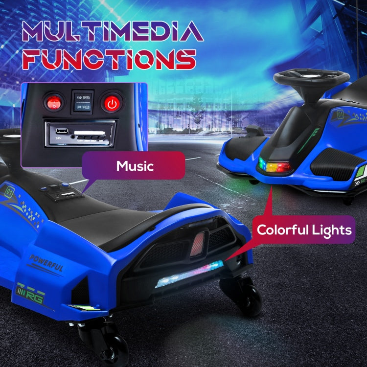 Aosom 12V Electric Go Kart, 5 Mph Drifting Car, Battery Powered Ride On Toy Outdoor With Slow Start, Music, Colorful Lights, For 8 12 Years Old, Blue