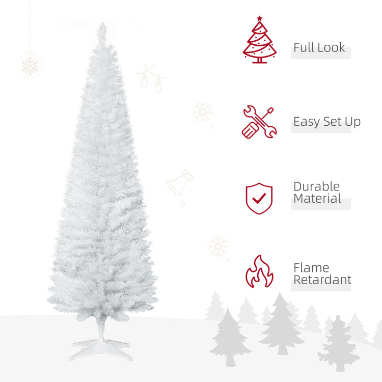 Homcom 6' Artificial Pencil Christmas Tree, Slim Xmas Tree With 390 Realistic Branch Tips And Plastic Stand, White