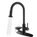 3 In 1 Kitchen Faucet With Press Type Glass Rinser, High Arc Pull Down Sprayer Faucet, 3 Function Spray Mode, Matte Black Finish, For Modern Kitchen Sink