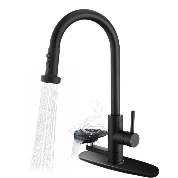 3 In 1 Kitchen Faucet With Press Type Glass Rinser, High Arc Pull Down Sprayer Faucet, 3 Function Spray Mode, Matte Black Finish, For Modern Kitchen Sink