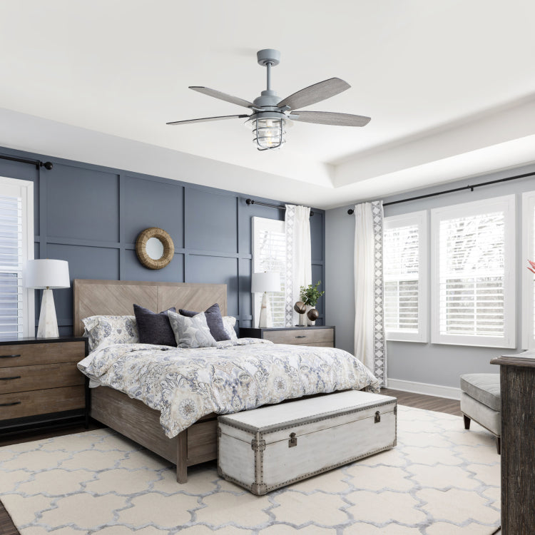 52 Inch Cement Grey With E26 Light,Glass Lampshade,5 Plywood Blades,Noiseless Dc Motor,6 Wind Speed