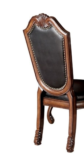 Chateau Black Synthetic Leather & Cherry Finish De Ville Side Chair Set Of 2