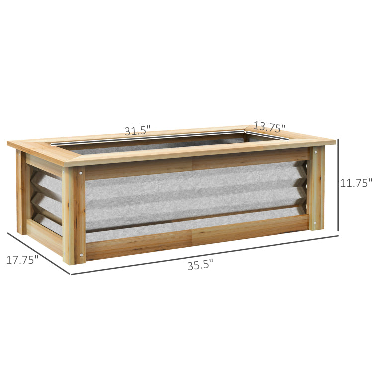 Outsunny Raised Garden Bed Kit, Outdoor Planter Box, Galvanized Metal Reinforced With Wood, Stock Tank For Growing Flowers, Herbs And Vegetables