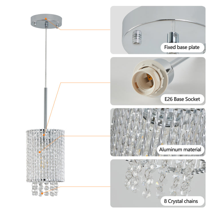 5" Modern Crystal Pendant Light 3 Pack Adjustable Chrome Hanging Ceiling Fixture With Clear Beads, Elegant Design For Kitchen Island, Dining Room, Or Living Room No Bulbs