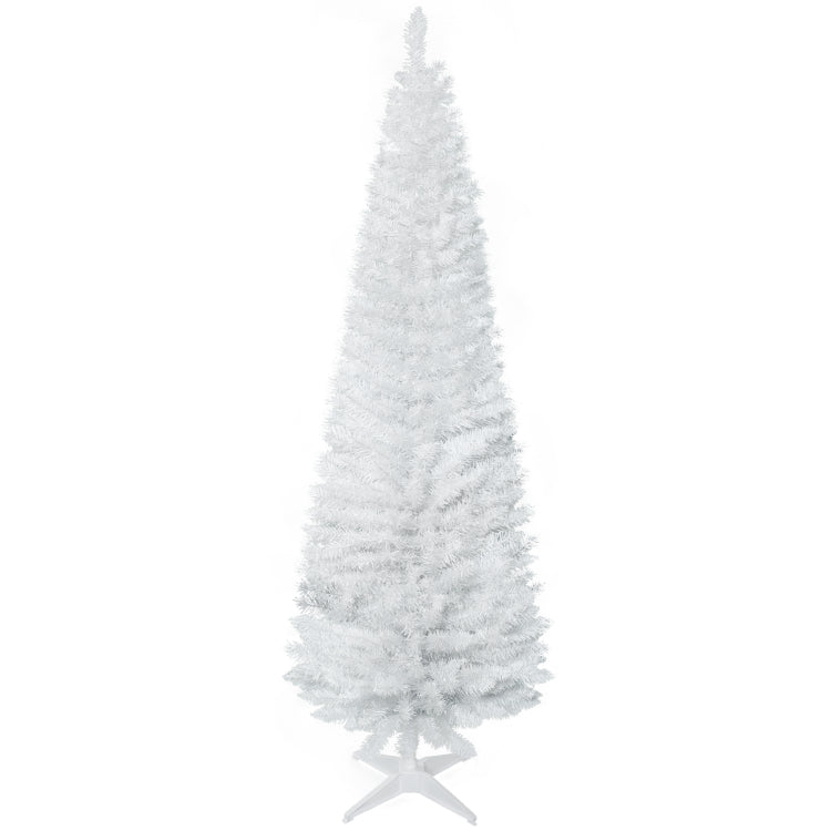 Homcom 6' Artificial Pencil Christmas Tree, Slim Xmas Tree With 390 Realistic Branch Tips And Plastic Stand, White