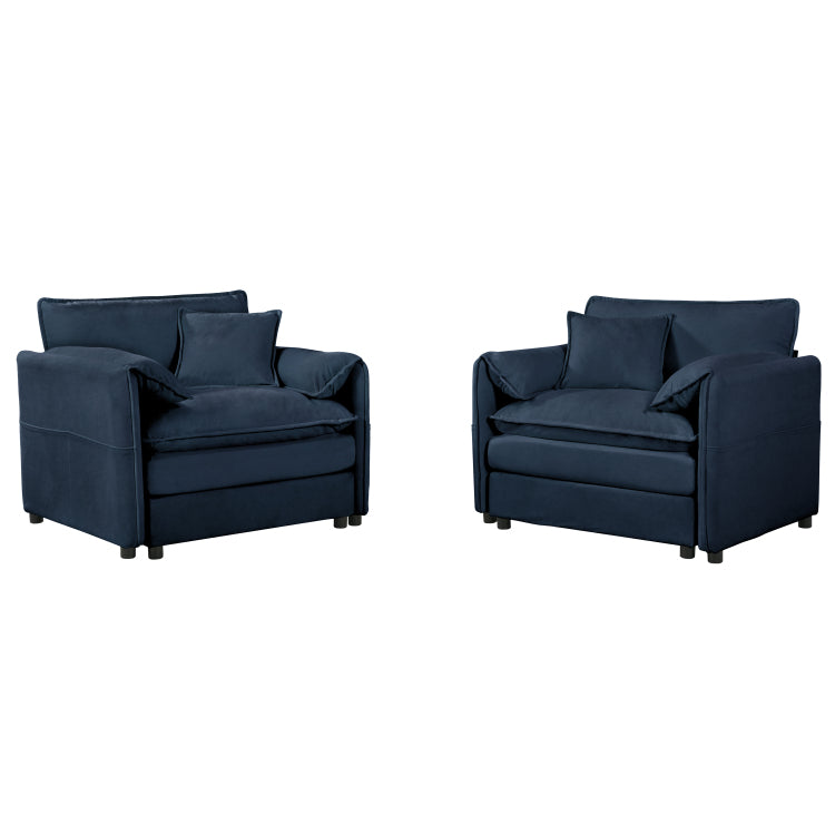 Oversized Chenille Oversized Accent Chair Set Of 2, Comfy Single Sofa Chair With Large Seat , Modern Armchair Reading Chairs For Bedroom, Living Room,Blue