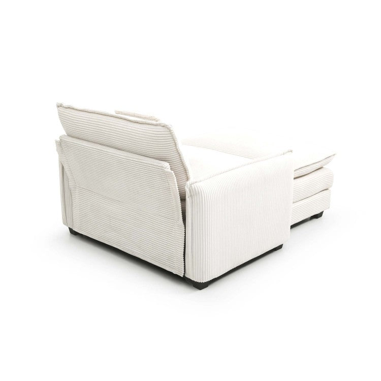 Single Deep Seat Sofa With Footstool With One Pillow, Suitable For Living Room And Bedroom, Club Multiple Occasions,White Corduroy