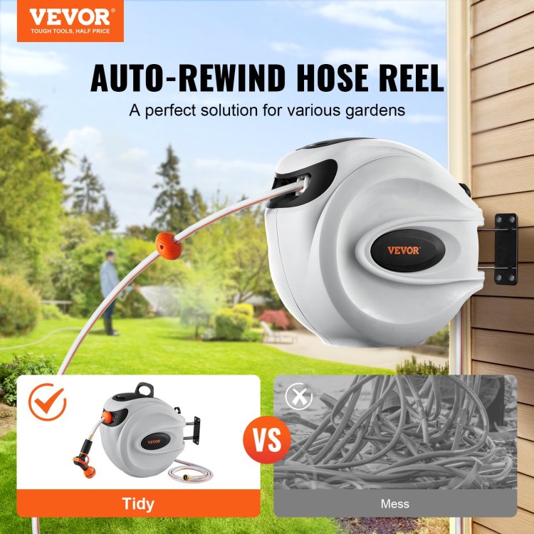 Retractable Hose Reel Water Hose Reel 115'X1 2" 180 Swivel Wall Mounted