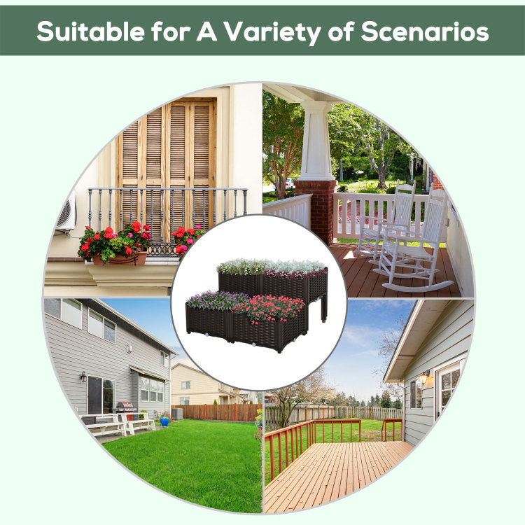Outsunny 4 Piece Raised Garden Bed With Legs, Self Watering Planter Box Raised Bed To Grow Flowers, Herbs & Vegetables, Brown