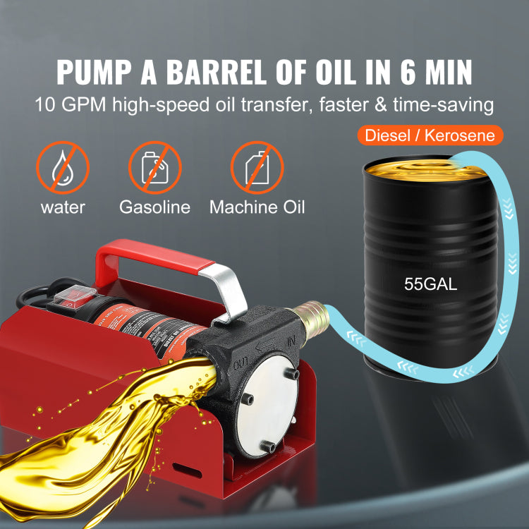 Diesel Fuel Transfer Pump Kit,10 Gpm 12V Dc Portable Electric Self Priming Fuel Transfer Extractor Pump Kit With Automatic Shut Off Nozzle Hose For Diesel, Kerosene, Machine, Transformer Oil