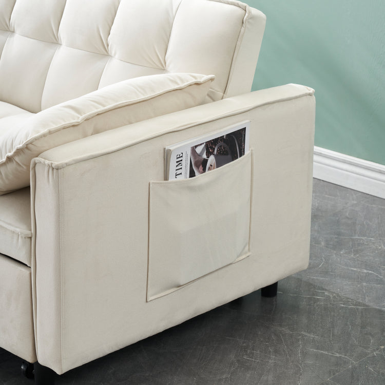 Modern Velvet Sofa, Sofa Pull Out Bed, Small Beautiful Seat Casual Sofa With Back, With Pillow, Pockets, Living Room Furniture, 3 In 1 Convertible Sleep Sofa Bed