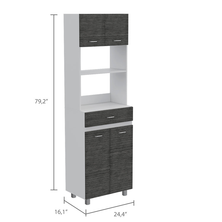 Auburn Microwave Pantry Cabinet, Two Cabinets, Two Open Shelves, Drawer