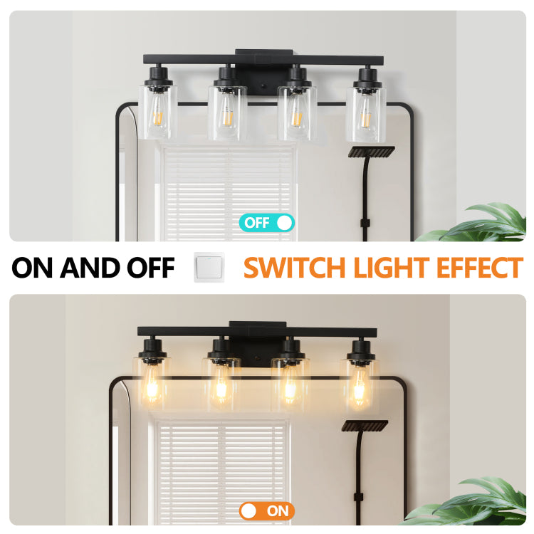 24" Modern Black 4 Light Bathroom Vanity Light Fixture, Industrial Wall Sconce With Clear Glass Shades For Mirror, Bathroom, Bedroom, And Hallway No Bulbs