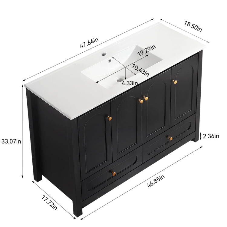 A 48 Inch Wide Black Bathroom Vanity With Large Storage Space A Cabinet Featuring 4 Soft Close Doors And 2 Drawers Excluding The Ceramic Basin